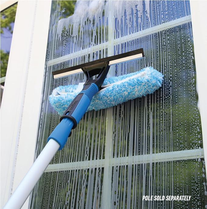Unger Professional Connect and Clean 2-in-1 Squeegee and Scrubber, 10” Window Cleaning Tool, Commercial and Residential Use, Washer Cleaner Supplies to Remove Excess Water and Dry