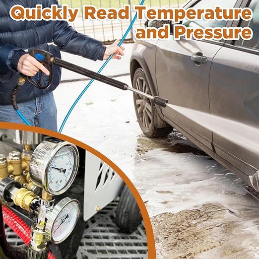 RIDGE WASHER 2-in-1 Pressure Washer Gauge Emperature Gauges, 6000 PSI | Stainless Steel, 3/8 Inch Quick Connect