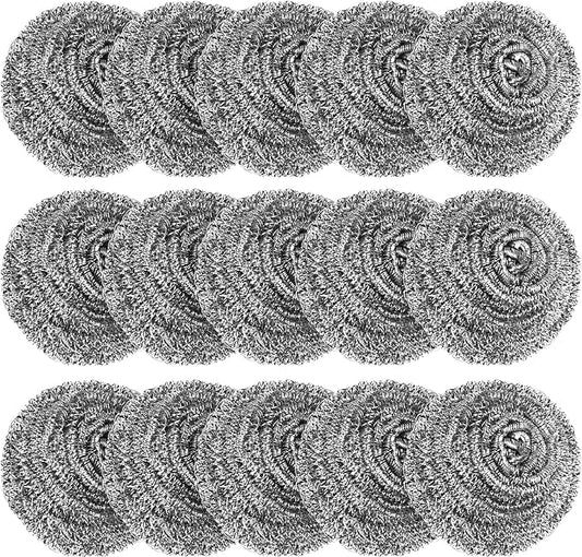 15 Pack Steel Wool Scrubber, Metal Kitchen Scrubbing Sponges, Dishwashing Scouring Pads Heavy Duty, Premium Stainless Steel Scrubbers for Cleaning Dishes Pots and Pans Bathroom Oven (Sliver) by VOPTON