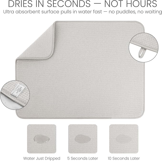 Bellemain XL Dish Mat Microfiber Dish Drying Mat, Super absorbent (Light Grey, 17" x 24")