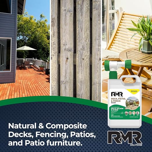 RMR Deck, Patio, & Fence Wash - Commercial-Grade Outdoor Stain Remover for Mold, Mildew, and Algae, 64 Ounce Bottle with Hose-End Adapter