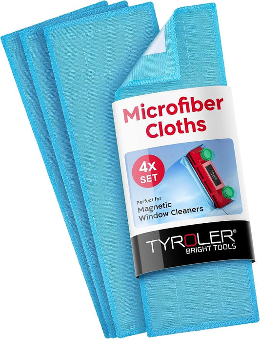 Tyroler Pack of 4 Microfiber Cloths for Glider Magnetic Window Cleaner | Blue Ultra-Soft, Non-Abrasive And Highly Absorbent Cleaning Cloths