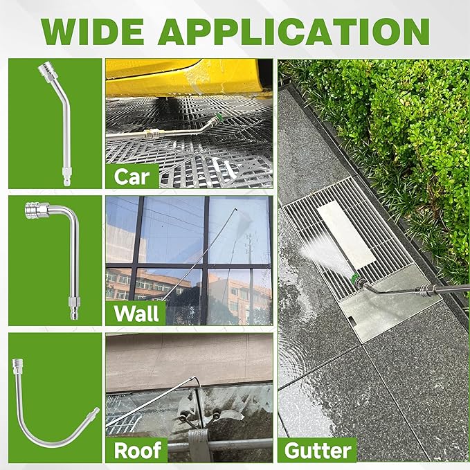JOEJET Pressure Washer Extension Wand Stainless Steel, 1/4" Quick Connect | 30°/90°/120° Curved Power Washer Rod and 5 Nozzle Tips for Gutter, Ground, Wall, Eave, Vehicle Roof and Underbody, 4000 PSI