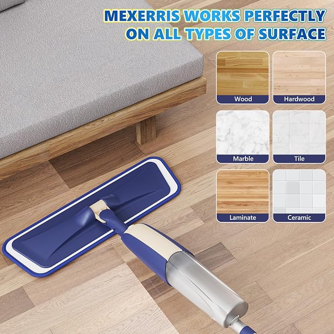 Spray Mops for Floor Cleaning: MEXERRIS Wet Jet Mops for Hardwood Wood Tile Laminate Vinyl - Floor Flat Mop with 4 Washable Pads for Swiffer Powermop & 2 Refillable Bottles Home Commercial Mop