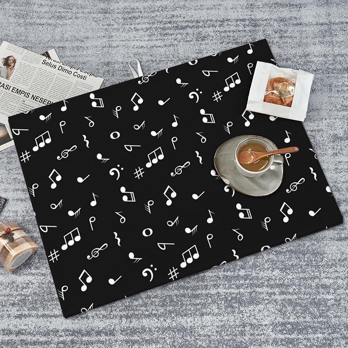 Music Notes Dish Drying Mat for Kitchen Counter Musicial Dish Drainer Rack Mats 16x18 Inches Absorbent Reversible Black Drying Pad