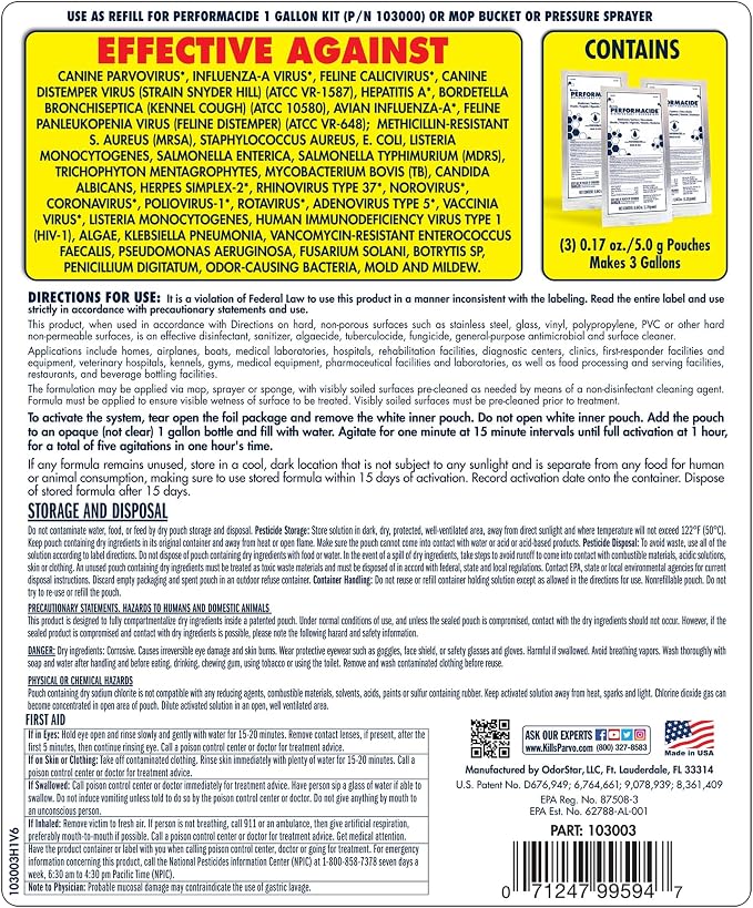 STAR BRITE Performacide 1 Gallon Refill (3 Pack) – Kills Parvo Virus, Ideal for Veterinary Hospitals & Kennels