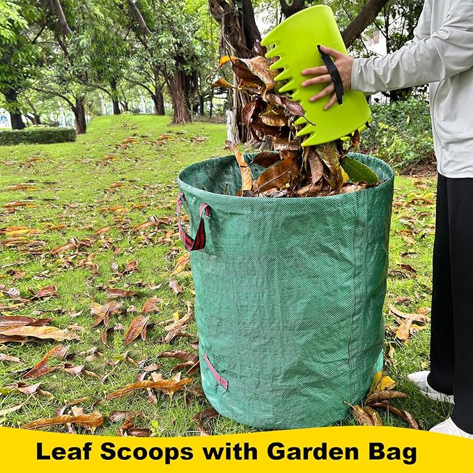 Leaf Scoops Hand Rakes, Leaf Scoops and Claws with Garden Bag and Gloves, Lightweight Plastic Leaf Scoop, Large Leaf Grabbers for Picking Up Leaves, Clippings, Grass(Scoops + Garden Bag)