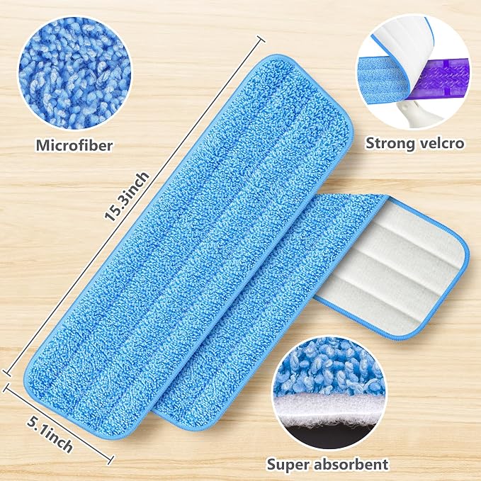 6 Pack Reusable Mop Pads Compatible with Swiffer PowerMop, Wood Floor Pads Microfiber Mop Replacement Refills Machine Washable for All Floor Surfaces