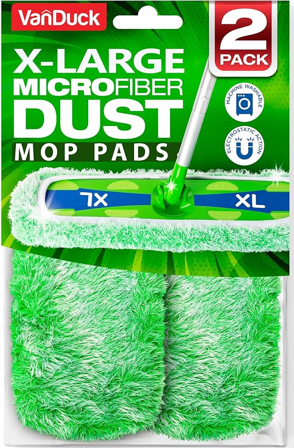 VanDuck Reusable Microfiber Dust Mop Refills for Swiffer XL Mops, 2 Pack | Mop not included, extra large duster covers, pet hair mopping cloths, dust replacement pads