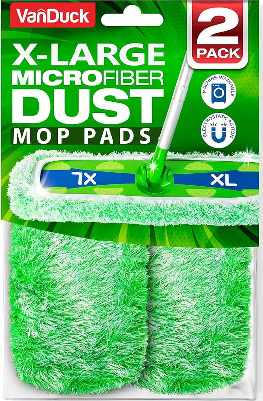 VanDuck Reusable Microfiber Dust Mop Refills for Swiffer XL Mops, 2 Pack | Mop not included, extra large duster covers, pet hair mopping cloths, dust replacement pads