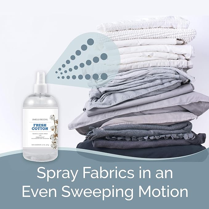 SMELLS BEGONE Air Freshener Home & Linen Spray - 16 oz, Pack of 2 - Odor Eliminator - Made with Essential Oils (Fresh Cotton)