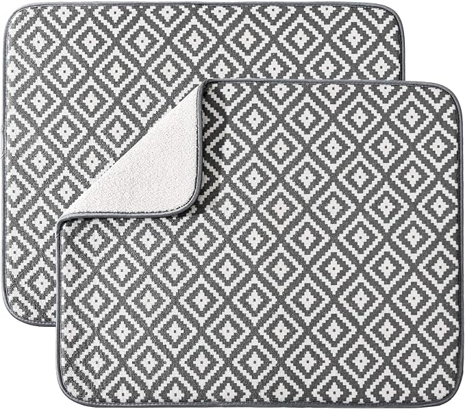 Dish Drying Mat for Kitchen 2 Pack, Ultra Absorbent Microfiber Dishes Drainer Mats by Subekyu,19.2 by 15.8 Inch(Rhombus)