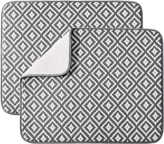 Dish Drying Mat for Kitchen 2 Pack, Ultra Absorbent Microfiber Dishes Drainer Mats by Subekyu,19.2 by 15.8 Inch(Rhombus)