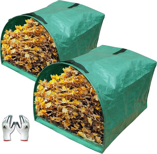 Gardzen 2 Pack 53 Gallon Dustpan Style Yard Waste Bags Reusable | Collapsible Garden Leaf Bags with Leaf Collector Design for Leaves, Grass Clippings and Lawn Debris Cleanup
