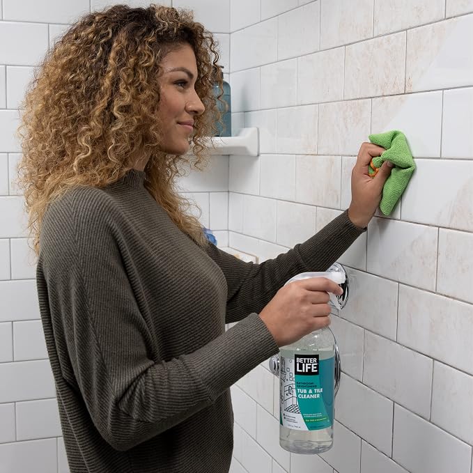 BETTER LIFE Bathroom Cleaner - Tea Tree Bathtub & Shower Cleaner Spray for Glass and Tile - Foaming Mold and Mildew Remover for Tub Works on Hard Water Stains - 1 Gal Refill