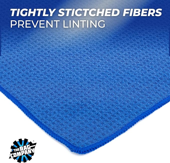 The Rag Company - Standard Waffle Weave Microfiber Towels (2-Pack) Detailing, Window, Glass and Drying, Wax & Polish, Lint-Free, Streak-Free, 370gsm, 16in x 24in, Royal Blue