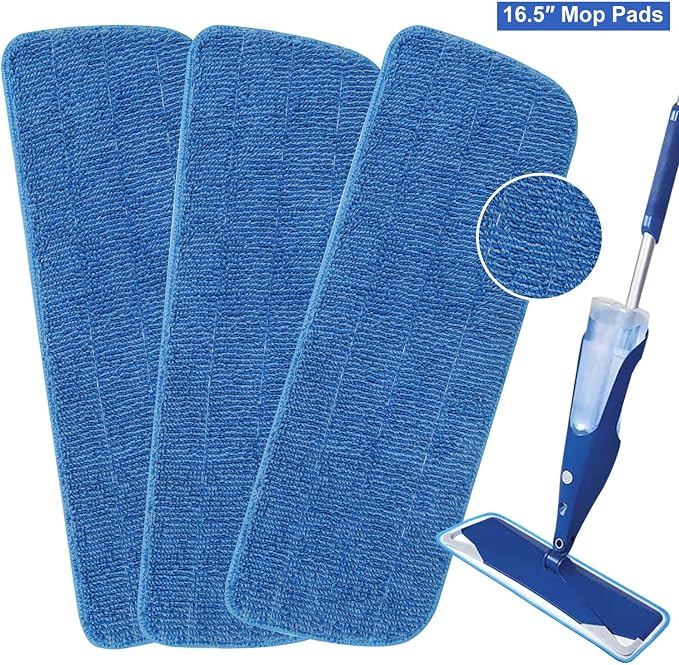 3 Pack Microfiber Mop Pads Replacement for Wet/Dry Mops Floor Cleaning Reusable Mopping Pads Refills for Spray Mops Compatible with Bona Floors Care System and Any Microfiber Flat Spray Mop
