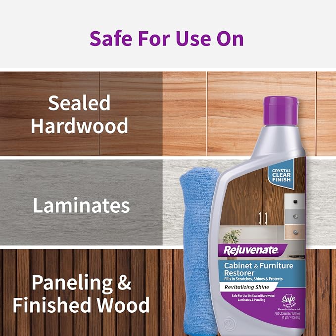Rejuvenate Cabinet And Furniture Restorer Fills In Scratches, Shines And Protects Indoor Cabinets And Furniture, 16 Ounces