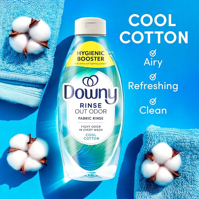Downy Rinse Laundry Odor Remover, Cool Cotton Scent, 48 fl oz, Fabric Softener And Laundry Odor Removal Rinse, Fights Odors At The Source, HE Compatible