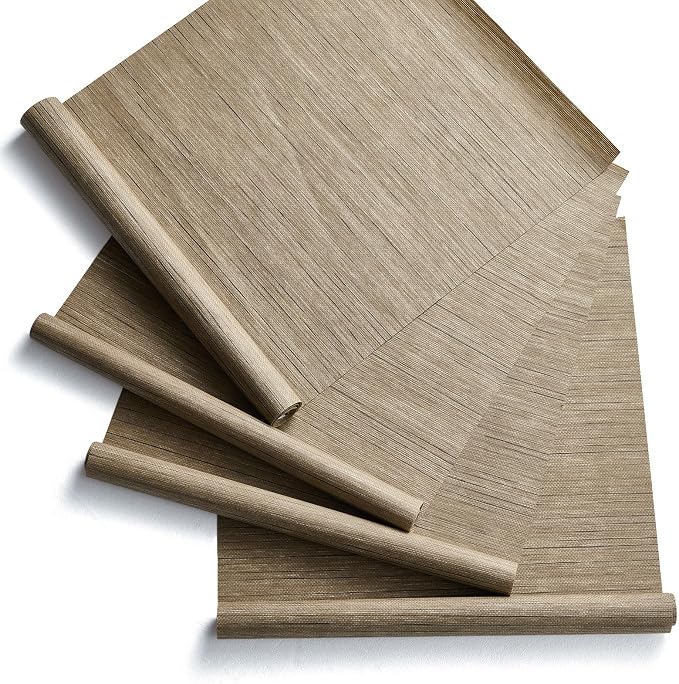 Replacement Fabric Panels for Sliding Glass Door (4-Pack, 23"x96"), Fabric Only, Natural Woven Blind Slats, Trimmable, Sheer, Track & Bottom Rail Not Included,Cappuccino Brown