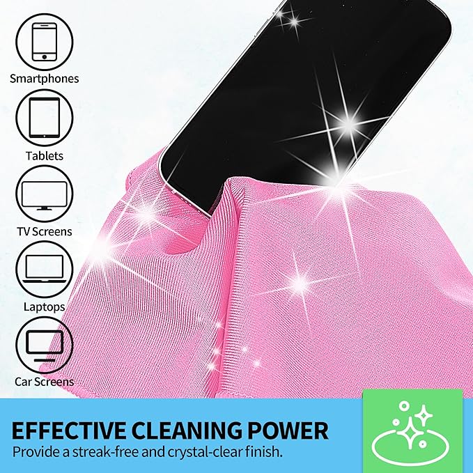 Microfiber Cleaning Cloth - 10 Pack Glasses Cleaning Cloth, 16" x 14" Window Cleaning Rags, Streak Free Lint Free Polishing Cloths Wipes for Eye Glass, Stainless Steel, Windshield, Pink