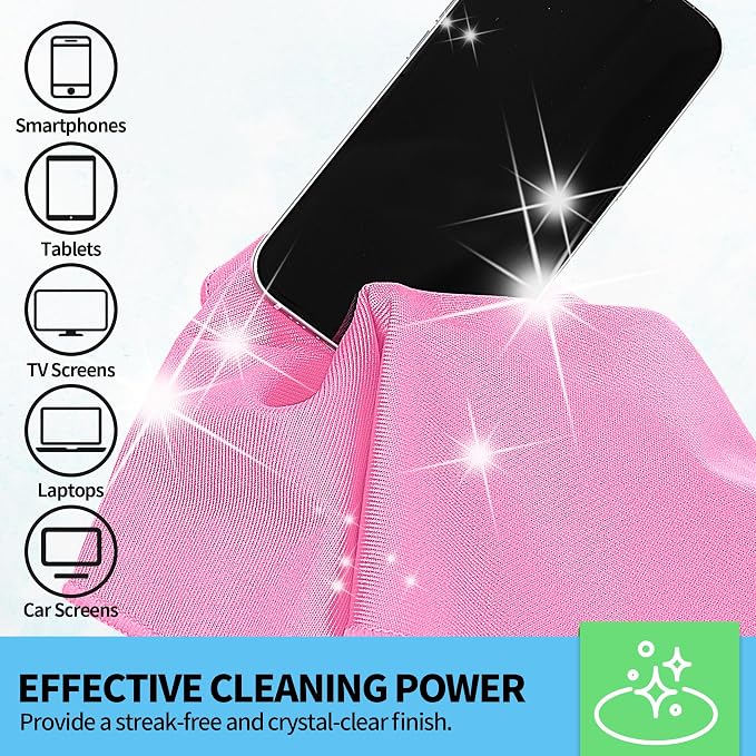 Microfiber Cleaning Cloth, 12 Pack Window Glasses Cleaning Cloth, Reusable Lint-Free Streak Free Polishing Cloth Wipes for Stainless Steel, Eyeglasses, Mirrors, Screens & Lenses,12"*12" Pink