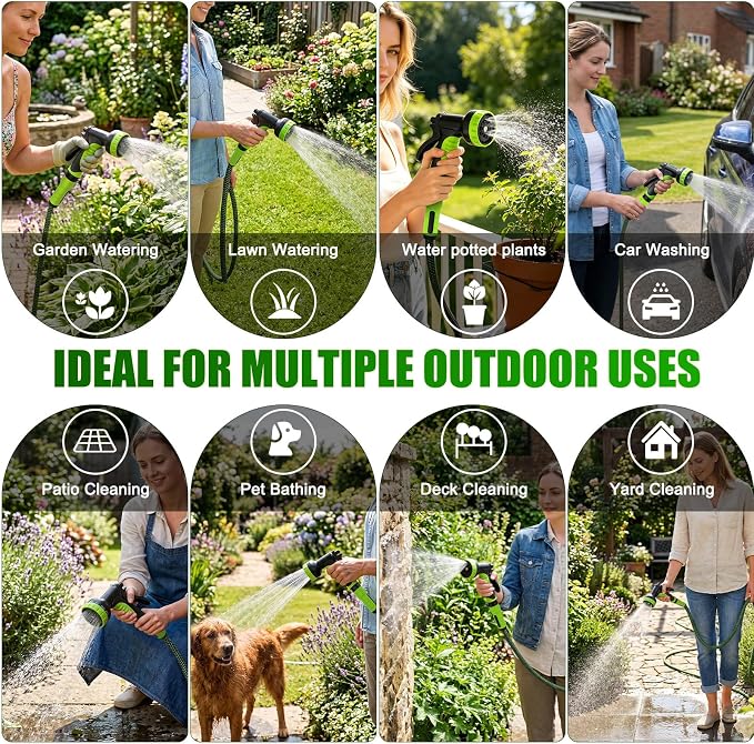 NON-EXPANDABLE Garden Hose 25ft x5/8'', Heavy Duty Flexible Water Hose with 10-Function Sprayer, Lightweight, Leak Proof, Durable Fabric Skin, Pressure Resistant for Yard, Outdoor