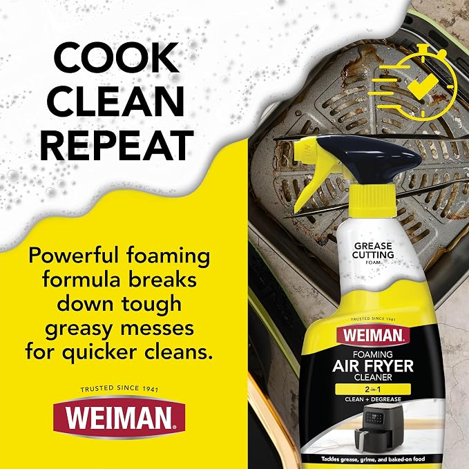 Weiman Foaming Air Fryer Cleaning Kit, Cleaner & Degreaser for Ceramic Baskets & Trays, Removes Grease, Grime, Oil & Baked-On Food, Includes Non-Abrasive Sponge, Fast-Acting, Residue-Free, 14 oz