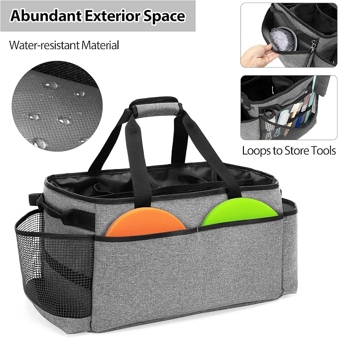 HODRANT Detailing Bag with Polisher Carry Bag for Buffer Bottle Towel | Large Detail Care Box for Auto Detailing Supplies, Car Wash Caddy & Trunk Organizer for Cleaning Kit, Gray, Patent Design