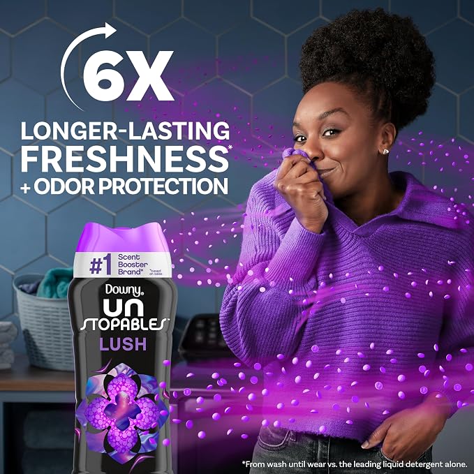 Downy Unstopables In Wash Scent Booster Beads, Lush Scent, 30.1 oz, Laundry Beads for Odor Protection, Downy Scent Booster Beads, Laundry Scent Boosters (Pack of 4)