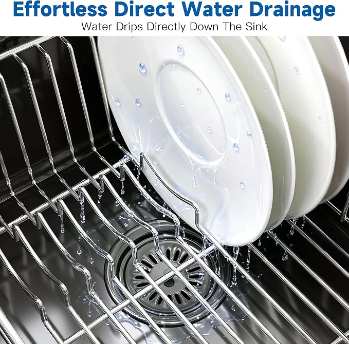 JASIWAY in Sink Dish Drying Rack, Stainless Steel Small Dish Drainer | Perfect Fit 12"x14" Double Bowl Sink, Counter Space Saving for Kitchen, Apartment, Sturdy Dish Dryer with Utensil Holder