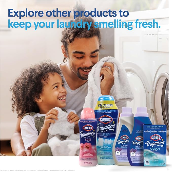 Clorox Fraganzia In-Wash Laundry Scent Booster Crystals Rose Scent Fresh Smelling Clothes Linens Safe All Fabrics Colors Easy Pour 70 OZ 6 Pack Extended Household Supply Standard HE Machines