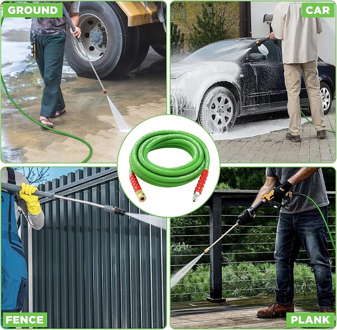 PWACCS Pressure Washer Hose 100FT 3/8", Steel Wire Braided Power Wash Hose | Quick Connect, Kink Resistant, M22 14 Adapters, Cold/Hot Water, 4000 PSI