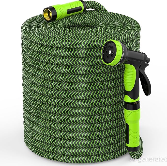NON-EXPANDABLE Garden Hose 100ft x5/8'', Heavy Duty Flexible Water Hose with 10-Function Sprayer, Lightweight, Leak Proof, Durable Fabric Skin, Pressure Resistant for Yard, Outdoor