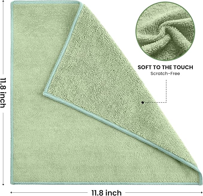 SIFANGKE Microfiber Cleaning Cloth, 12 Pack Green Cleaning Rags for Housekeeping, Reusable Microfiber Towels for Car, Kitchen, Bathroom and Household Cleaning Supplies, 11.8"X11.8"