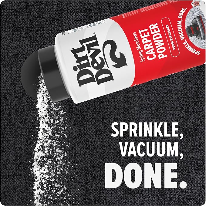 Dirt Devil Carpet Powder,32 oz,Room Refresher and Odor Eliminator,Spring Meadows Scent,Vacuum Cleaner Safe,For Use on Carpets,Rugs,Upholstery and More,Carpet Freshener Powder for Home Use (Pack of 4)