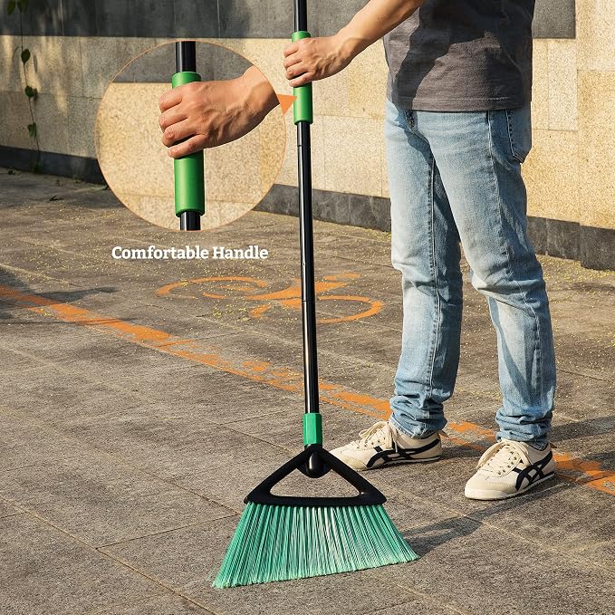 Eyliden Commercial Broom and Dustpan Set, with Long Handle, Comb Teeth Dust Pan Sweep Set for Outdoor Garages Courtyard Sidewalks Decks Indoor Home Kitchen Room Office
