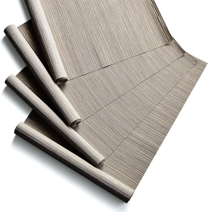 Replacement Fabric Panels for Sliding Glass Door (4-Pack, 23"x96"), Fabric Only, Natural Woven Blind Slats, Trimmable, Sheer, Track & Bottom Rail Not Included,Sand Gold