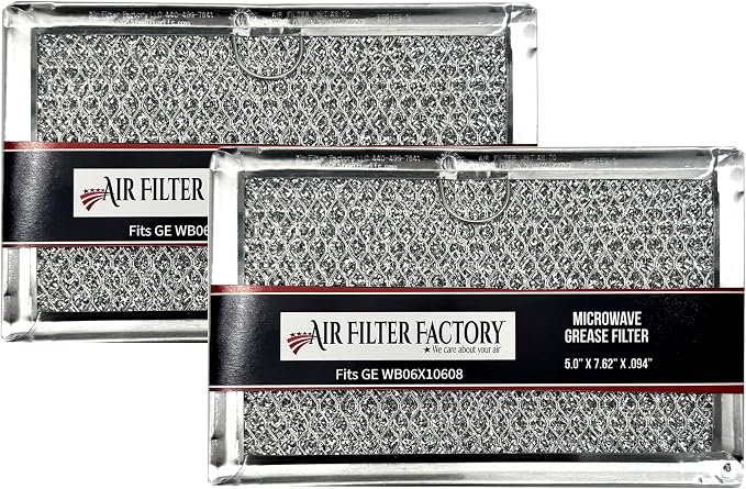 Air Filter Factory Replacement For WB06X10608 GE 5 x 7.62 x 0.09 Inches Microwave Oven Aluminum Mesh Grease 12-Layer Vent Hood Filter 2-Pack