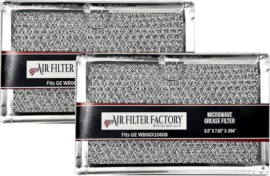 Air Filter Factory Replacement For WB06X10608 GE 5 x 7.62 x 0.09 Inches Microwave Oven Aluminum Mesh Grease 12-Layer Vent Hood Filter 2-Pack