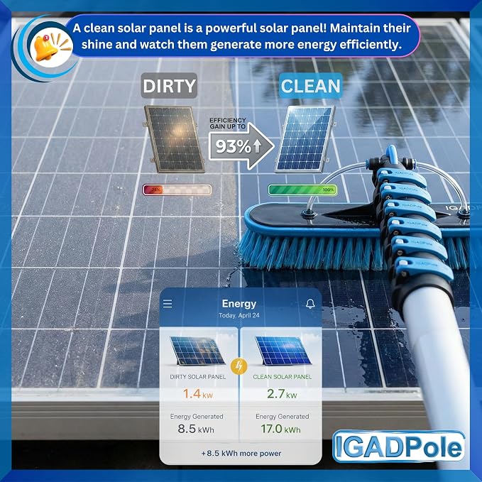 IGADPole 24 FT Water-Fed Washing Kit with Soap-Dispenser, Brush, 10″ Squeegee & Cobweb Duster for Windows, Gutters, Solar Panels & Exterior Walls