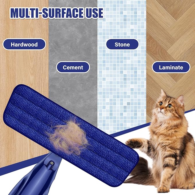 Microfiber Spray Mops for Floors Cleaning: Wet Dry Mop Hardwood Floor Mops | 3 Washable Reusable Pads for Swiffer Powermop, Flat Mop with Sprayer Microfiber Dust Mop, for Tile Wood Laminate Vinyl Marble