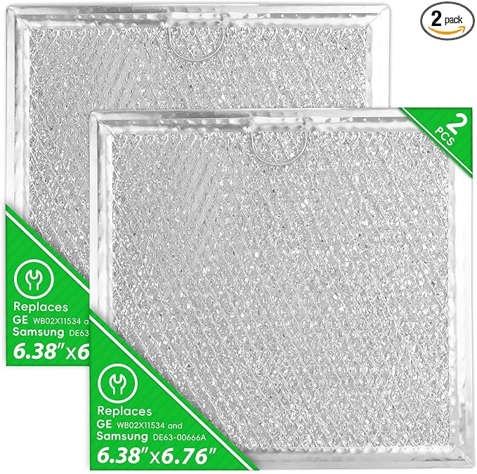 Microwave Grease Filter Replacement, Compatible with GE WB02X11534 & Samsung DE63-00666A, Used to Freshen Kitchen Air, Alumium, Reusable(2 Pack)