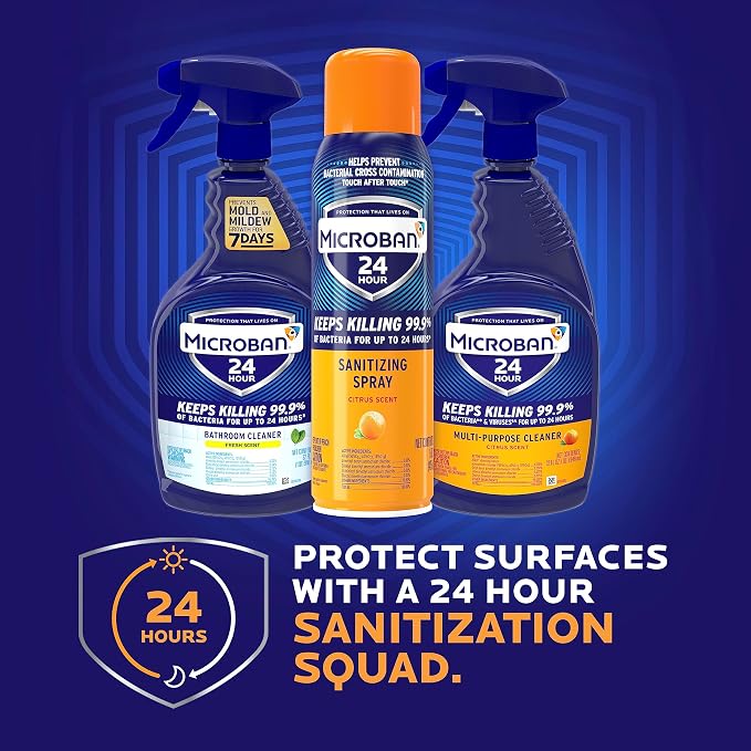 Microban 24 Hour Disinfectant Sanitizing Spray, Fresh Scent, 15oz