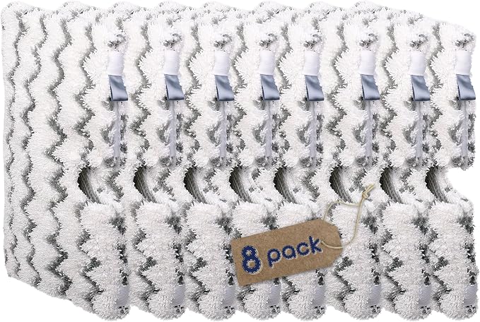 F Flammi 8-Pack Replacement Pads Compatible with Shark Steam Pocket Mop S3501 S3601 S3901 S3550 S3801 SE450, Double-Sided Microfiber Refills for Hardwood Tile Floor, Professional Scrubbing Strips