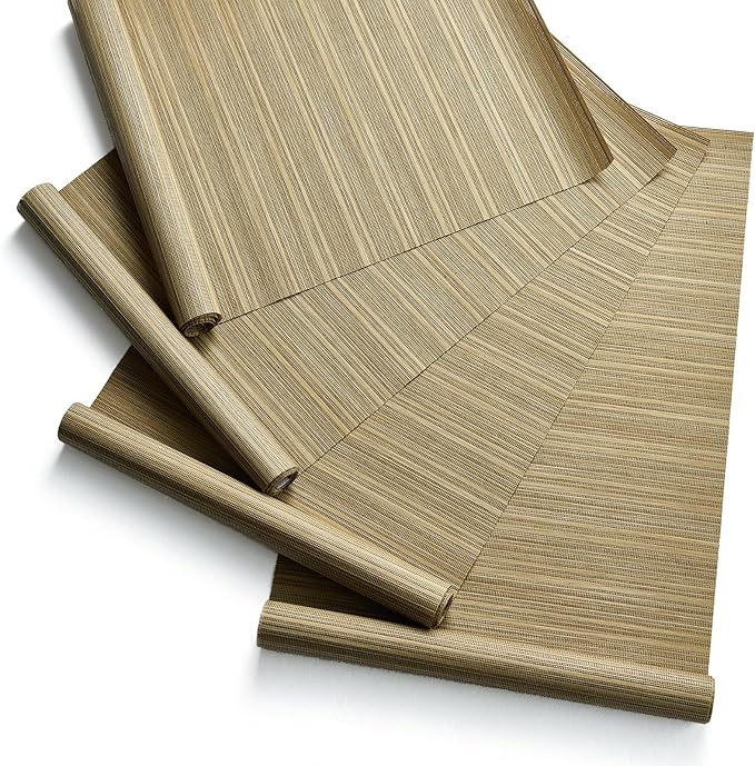 Replacement Fabric Panels for Sliding Glass Door (4-Pack, 23"x96"), Fabric Only, Natural Woven Blind Slats, Trimmable, Sheer, Track & Bottom Rail Not Included,Caramel Brown