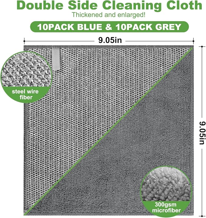 Jeymei Non Scratch Wire Dishcloth,Multipurpose Wire Dishwashing Rag,20PCS | Stainless Steel Cleaning Cloths for Kitchen,Dish Cloths for Washing Dishes,Reusable Diamond Weave Steel Wool Scrubber Cloths