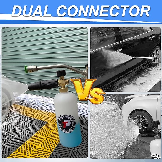 Tool Daily Foam Cannon with Dual Connector Accessory, 1/4" Quick Connect | 5 Pressure Washer Nozzle Tips, Foam Cannon for Pressure Washer, 1 Liter