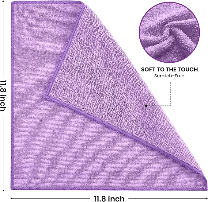 SIFANGKE Microfiber Cleaning Cloth, 12 Pack Purple Cleaning Rags for Housekeeping, Reusable Microfiber Towels for Car, Kitchen, Bathroom and Household Cleaning Supplies, 11.8"X11.8"
