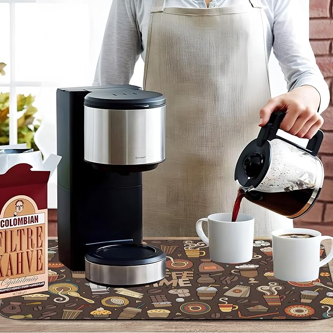 Coffee Bar Mat Accessories for Countertop Super Absorbent Anti-Slip Silicone Dish Drying Mats for Kitchen Counter Draining Pad Decor Gift Fit Coffee Maker Coffee Pot Espresso Machine 19inx12in